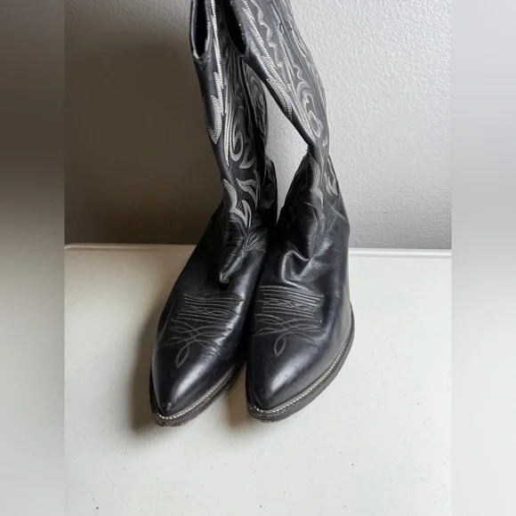 Justin Boots Mens Size 10 D Black Western Cowboy Pointed Toe Embroidered Design - Picture 7 of 8
